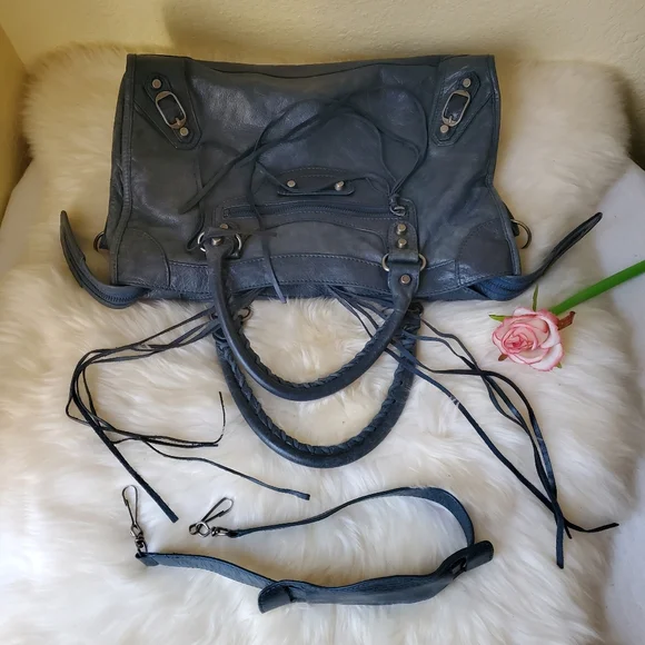 Balenciaga Twiggy Rare 925 Silver Plate 2Way Blue Bag Leather